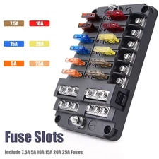 12-Circuit ATC ATO Blade Fuse Box Holder Power Block for Car RV Trailer Boat 12V