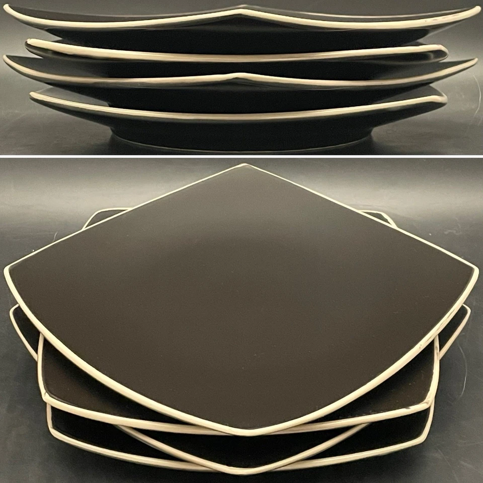 Platos de ensalada/postre Gibson Elite negro mate y beige 4 piezas Soho Lounge China 8"sq Foto 3 de 4