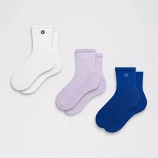 Lululemon Daily Essential Quarter Socks 3 Pack size S RVSD/SHVL/WHT