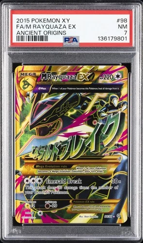 2015 POKEMON XY ANCIENT ORIGINS #98 FULL ART/M RAYQUAZA EX PSA 7
