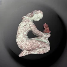 Michael Andersen ?, Bornholm Girl With Flame Danish Mid-20th C MCM  Clay Pottery