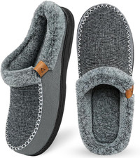 ATHMILE Mens Slippers Slip on Moccasin Indoor Memory Foam House Shoes Warm