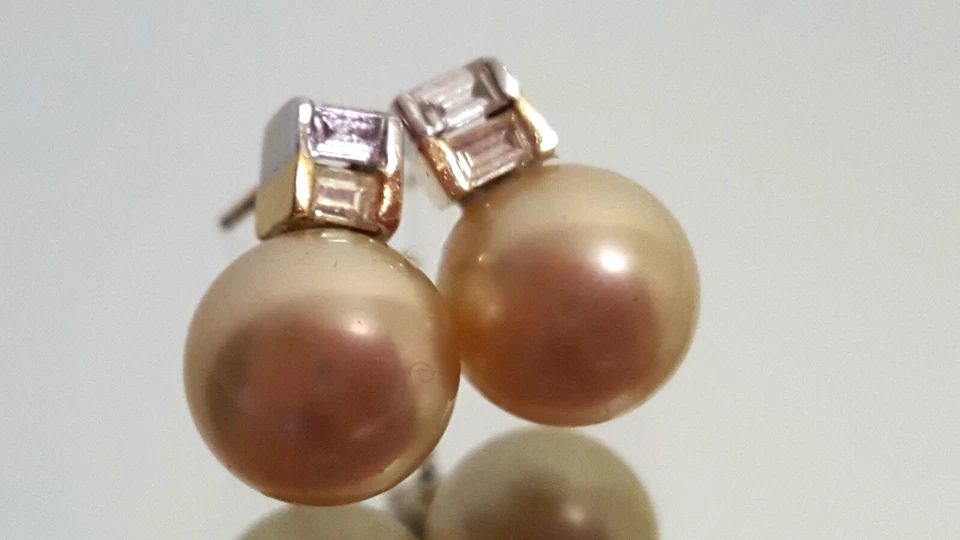 PENDIENTES RAROS VINTAGE ORO 11MM PERLA MAR SUR DIAMANTE 1CT ORO 14K Foto 2 de 4