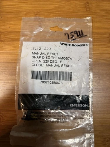 Brand New Emerson 3L12-220 Emerson Rollout Limit Control, Manual Reset