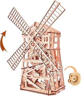 Windmill Rotating Mechanical Model - 3D Wooden Puzzles for Adults to Build