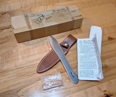 RANDALL MADE KNIVES THROWER 9-10 KNIFE W/ ORIGINAL LEATHER SHEATH, BOX & PAPERS 