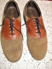VINTAGE 1960s MENS DEXTER BROWN SUEDE/LEATHER OXFORD SADDLE SHOES - RUBBER SOLES
