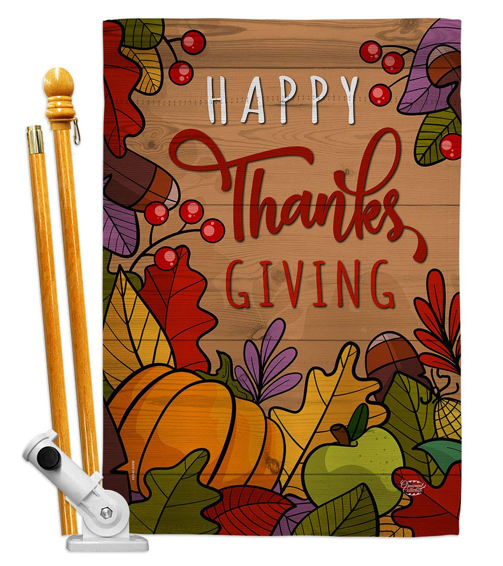 Happy Fall Thanksgiving House Flag Set with Turkey Pumpkin Design  