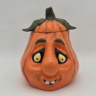 Vintage Anthropomorphic Pumpkin Face Jack O Lantern Cookie Jar Candy Container