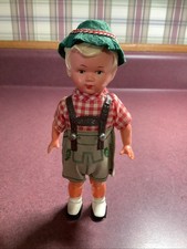 German Boy Celluloid Doll Dressed in Lederhosen and Green Hat MW Germany