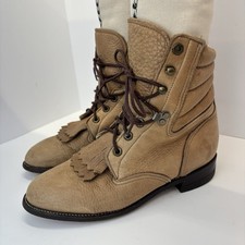 Justin Vintage Tan Leather Lace Up Kiltie Roper Boots L448 Womens Size 7.5