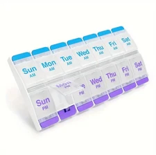 7 Day Pill Organizer AM PM Weekly Medicine Box Case Easy Open Daily Pill Holder