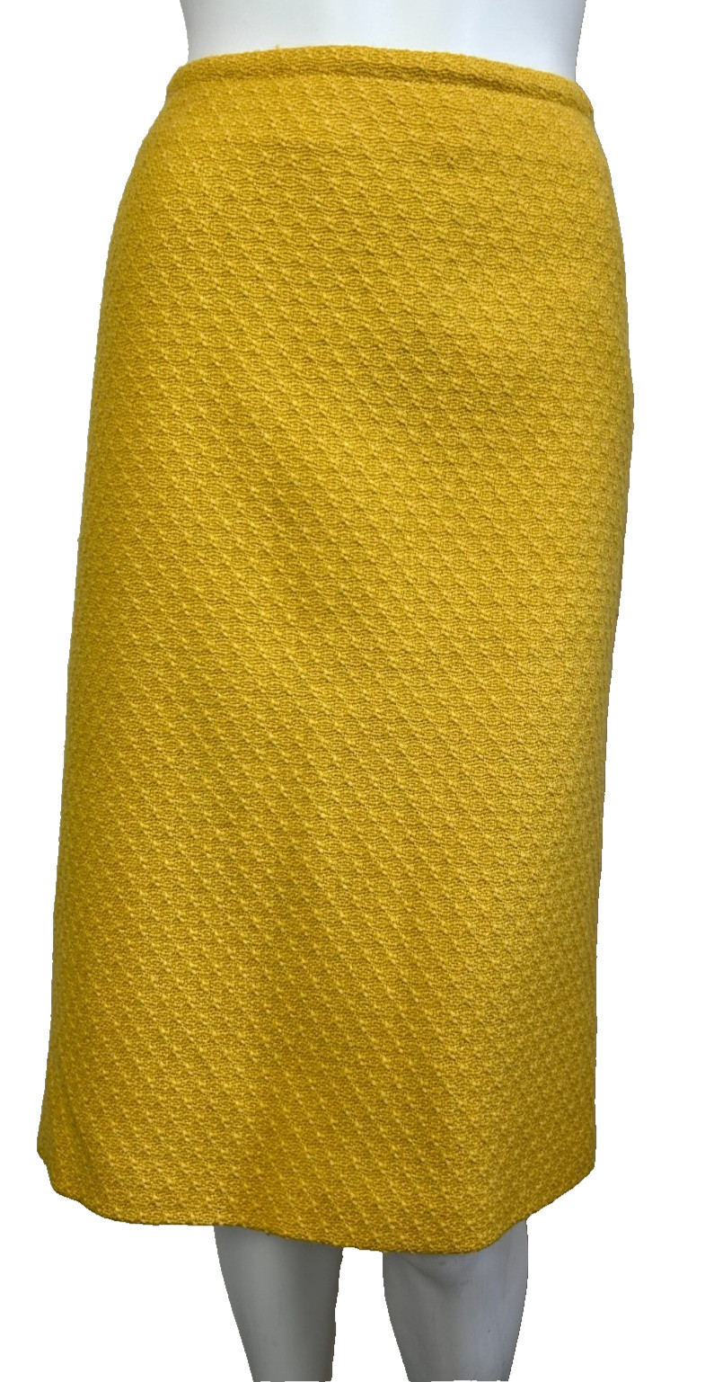 Vtg Barneys New York Alpaca Wool Midi Skirt IT 44 US 10 Mustard Yellow Italy