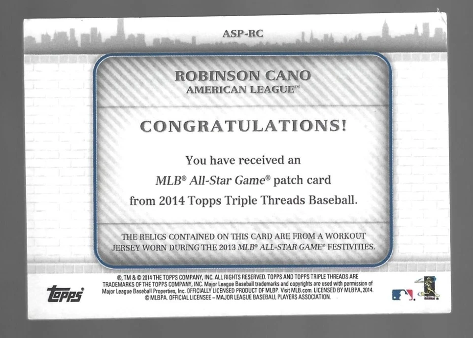 Robinson Cano 2014 Topps Triple Treads All Star Patches Triple Patch 9/9 💲 - Imagem 3 de 3