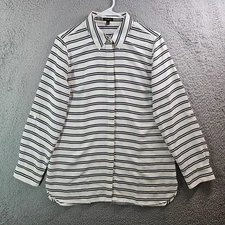 Talbots Tunic Shirt Top Women Medium Hidden Button Up Long Sleeve White Striped