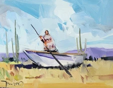 Surrealist Boat Desert Landscape PRINT Art Painting By Artist Jose Trujillo