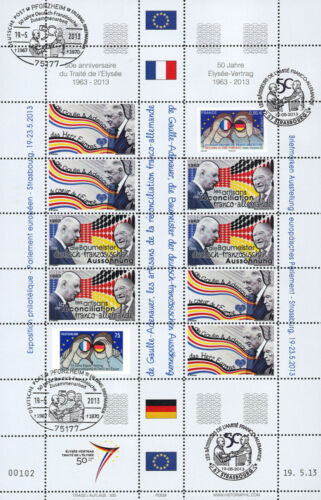 Sheetlet FRANCE - GERMANY "Exhibition DE GAULLE & ADENAUER - Elysée Treaty" 2013 - Foto 1 di 1