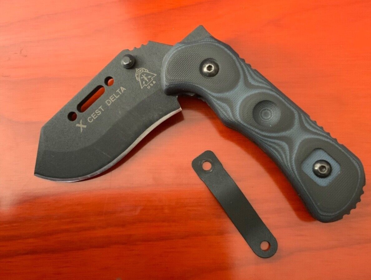 TOPS XCEST DELTA FOLDING KNIFE INCLUDES BALLISTIC NYLON SHEATH MADE IN