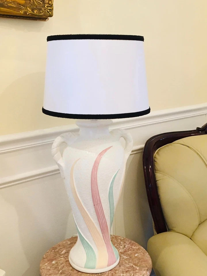 Abajur feito à mão tambor preto e branco decoração para casa moderno contemporâneo feito nos EUA - Imagem 2 de 4