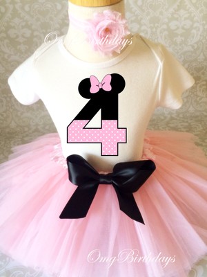 Minnie Mouse Red Black dots 4th Fourth Birthday Ribbon Tutu Outfit Shirt Set
