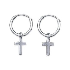 Créoles argent 925 massif 12mm croix pendantes