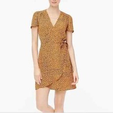 New J. Crew Orange Black Cat Animal Print Wrap V-Neck Short Sleeve Dress Size 6