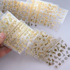 10Pcs 3D Gold Lace Flower Butterfly Nail Art Stickers Charms Decoration Manicure