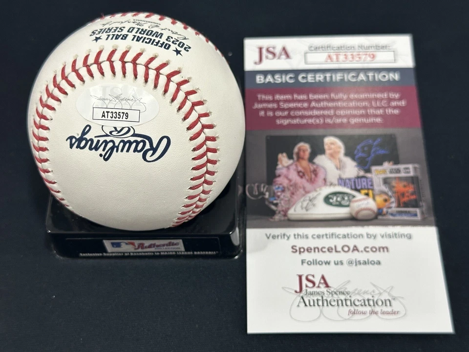 Chris Young Firmado Serie Mundial 2023 Béisbol Rangers Autografiado Automático ~ Certificado de Autenticidad JSA Foto 2 de 2