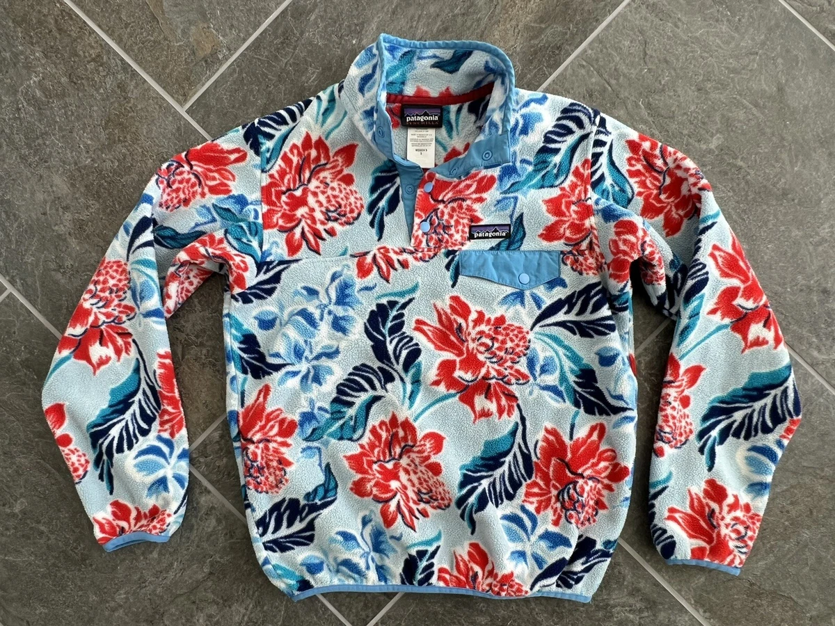 PATAGONIA SYNCHILLA SNAP-T PULLOVER FLEECE JACKET HAWAIIAN FLORAL WOMEN  SMALL