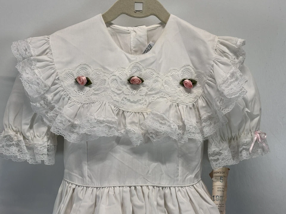 Vtg NWT New Lilo Baby Dress White Ruffled Pageant, Flower Girl Sz 5 READ - Image 2 of 4
