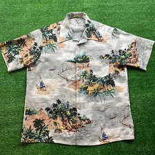Vintage Hawaiian Aloha Shirt Polyester 60s Men's Sz Large Rare Korea
