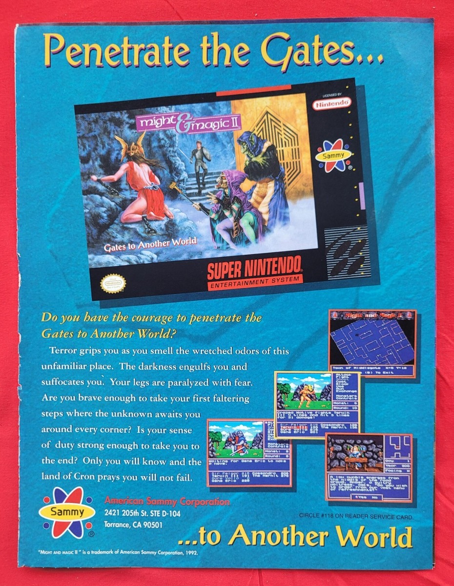 RARE! 1992 MIGHT MAGIC II Super Nintendo CANCELLED Video Game