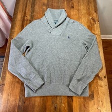 Polo Ralph Lauren Sweater Mens Medium Gray Shawl Casual Preppy Pullover