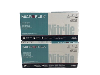 (100) ANSELL Microflex N89 Nitrile Exam Gloves Ext Cuff - Medium Green ...