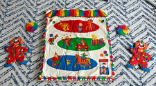 Vintage Rainbow Circus Clown Padded Fabric Nursery Wall Art 3 pc Set 1980s