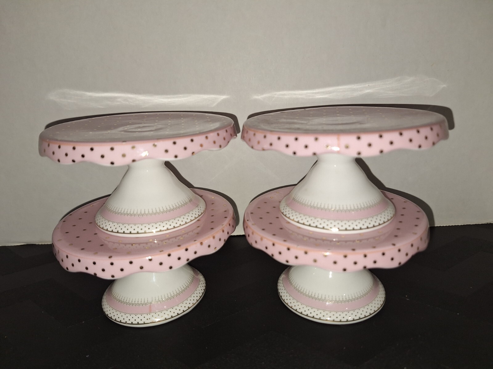 Grace's Teaware Pink & Gold Polkadot Shabby Chic Individual Cupcake Stands 4pc