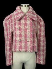 Love Shack Fancy Mews Pink Check Cropped Boucle Tweed Blazer Jacket 6
