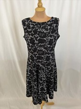 Haani Womens PL Black & White Fit & Flare Dress Floral Stretch Whimsigoth