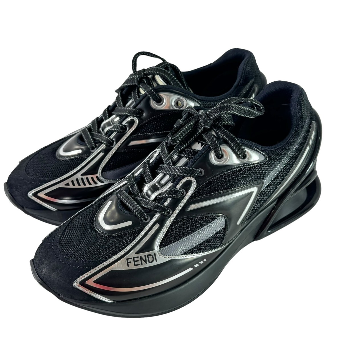 FENDI Sneakers Black & Silver First 1 Tech and Leather Women's