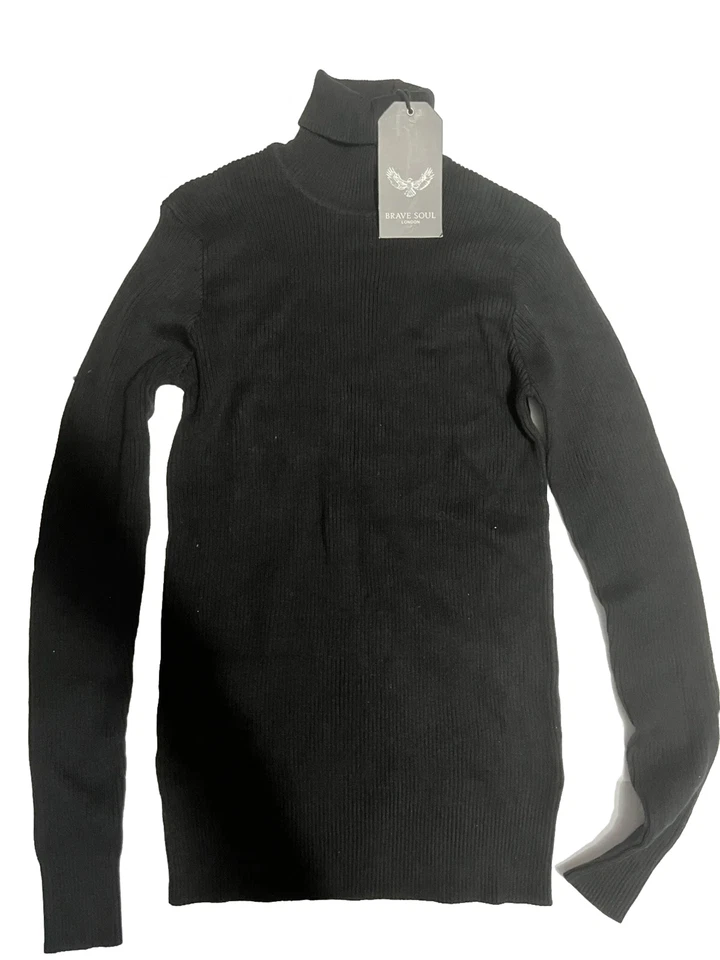 Brave Soul Algodón Acanalado Cuello Redondo Suéter en Negro Nuevo Con Etiquetas Talla:Pequeño Unisex Foto 4 de 4