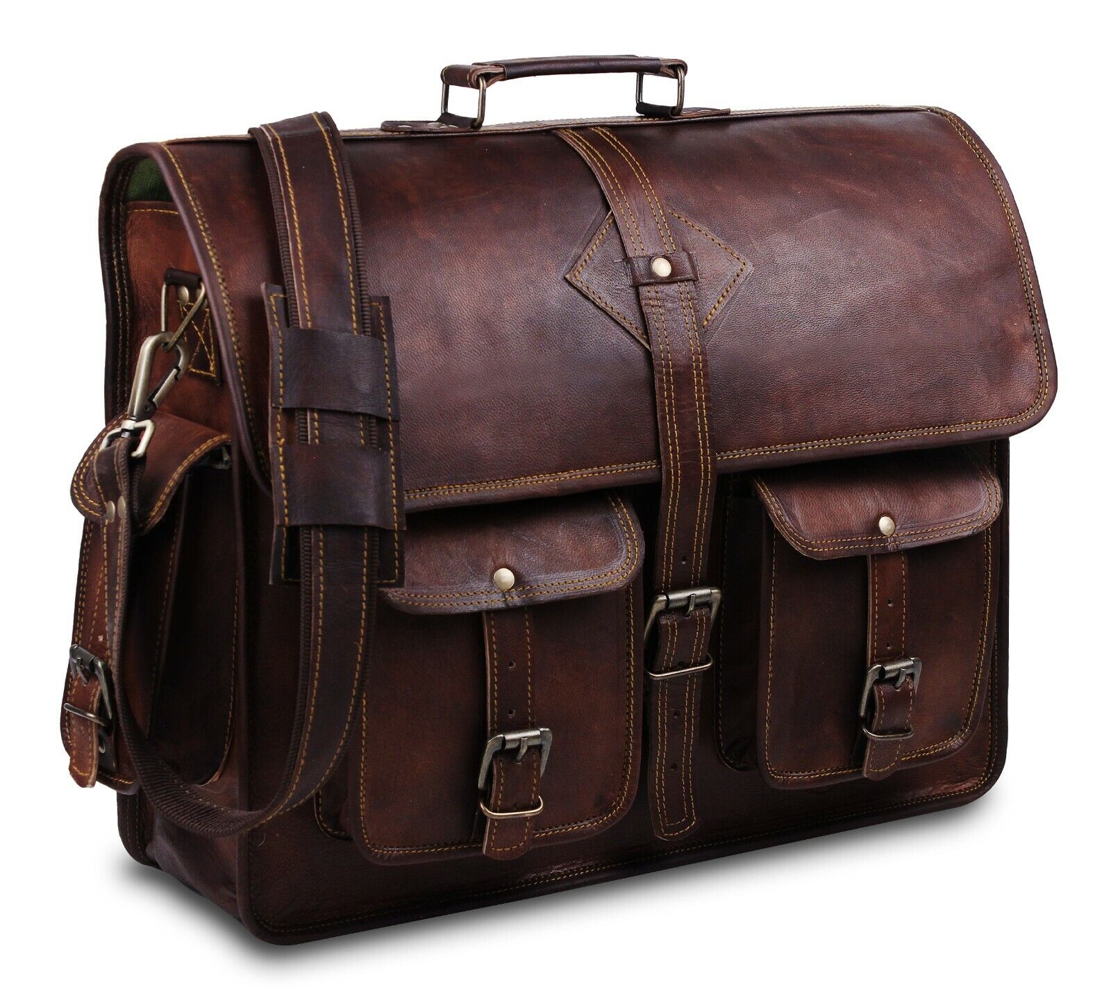 Vintage Genuine Leather Briefcase Messenger Laptop Hand Bag Men Women Unisex