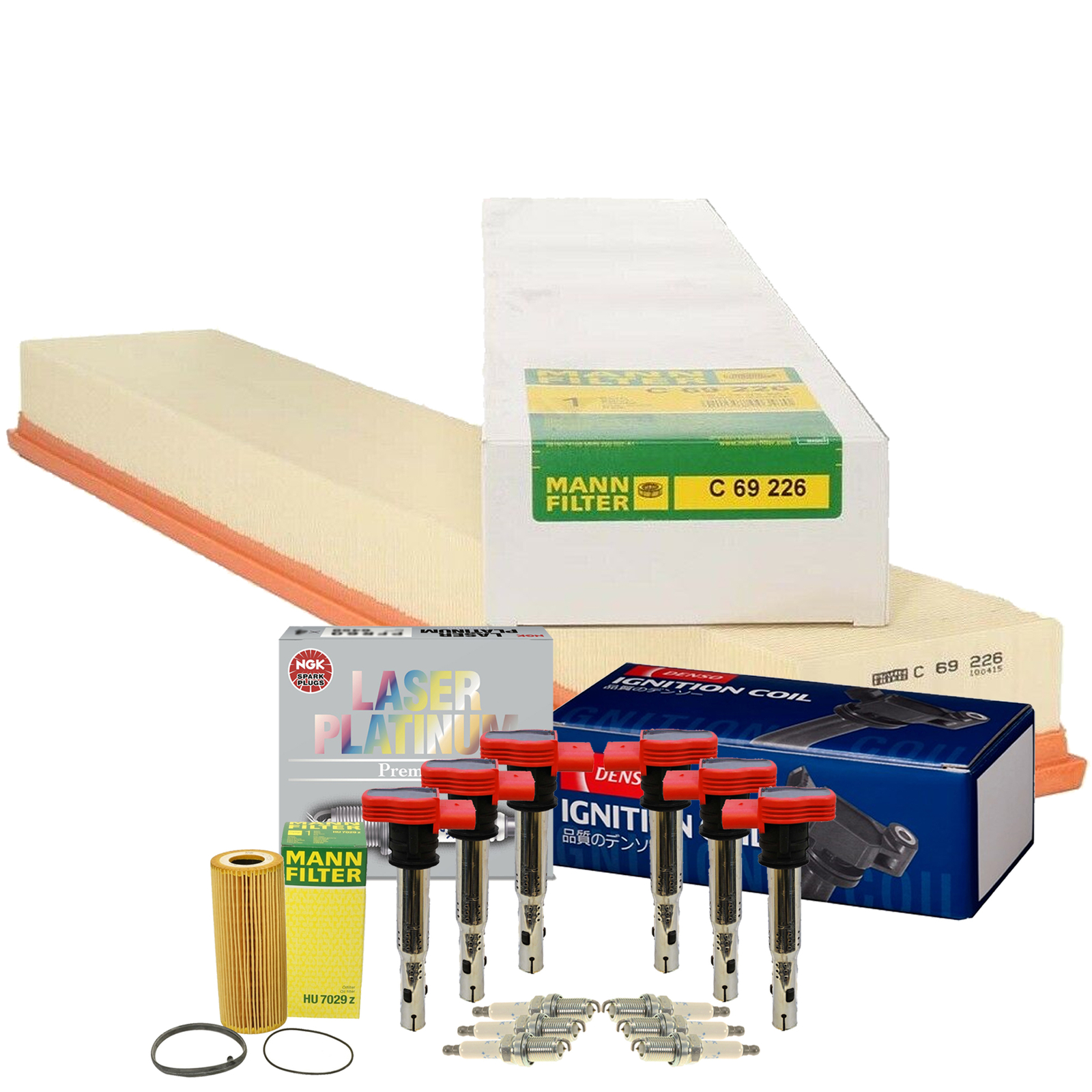 Mann Filters Denso 6 Coil NGK 6 LaserPlatinum Spark Plug Tune Up Kit For Porsche