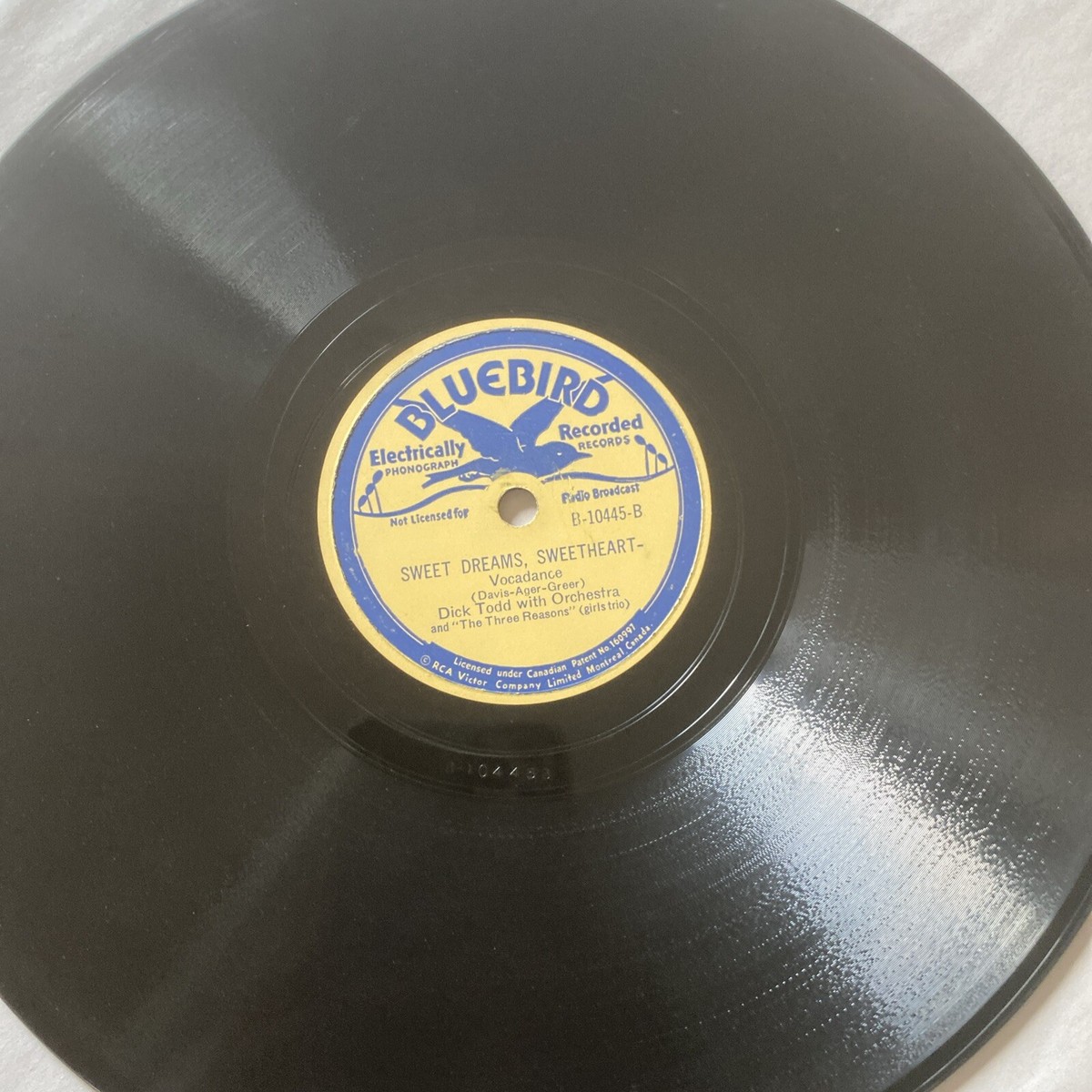 JAZZ Dick Todd 78 rpm BLUEBIRD 10445 Sweet Dreams Sweetheart 1939