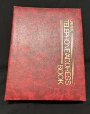 Vtg Life Time Telephone Address Book Red Gold Lettering Spiral Pen Holder Deluxe