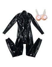 Latex catsuit Pocket E Cup 1400g Shoulder Silicone Breast back zip