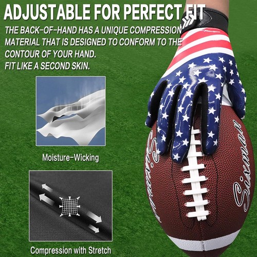 American Football Gloves Youth Kids Ultra Tack Sticky Non-Slip Palm Receivers - Picture 3 of 7