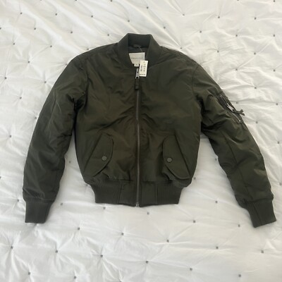 AEROPOSTALE Puffer Jacket Women Bomber Aero Quilted Down Filled Navy Green XS
