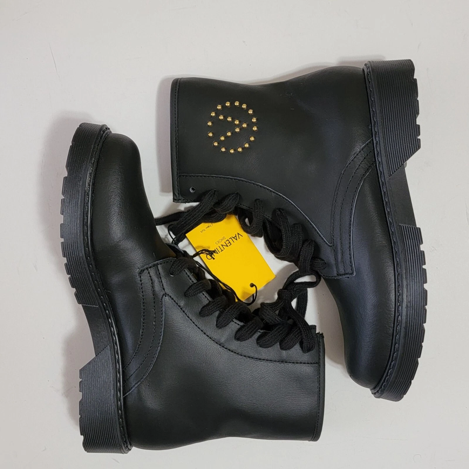 Stivali da combattimento Valentino donna Marti neri di lusso designer classici taglia 7 5 nuovi