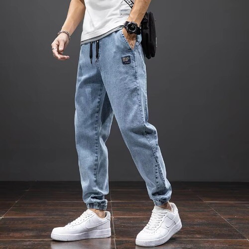 Black Blue Cargo Jeans Men Streetwear Denim Jogger Pants Baggy Harem Jean - Picture 8 of 27