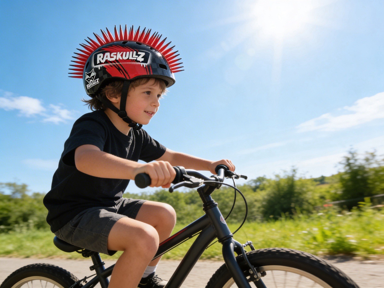 Raskullz Mohawk Spike Helmet Kids Red Black Punk Bike Skate 